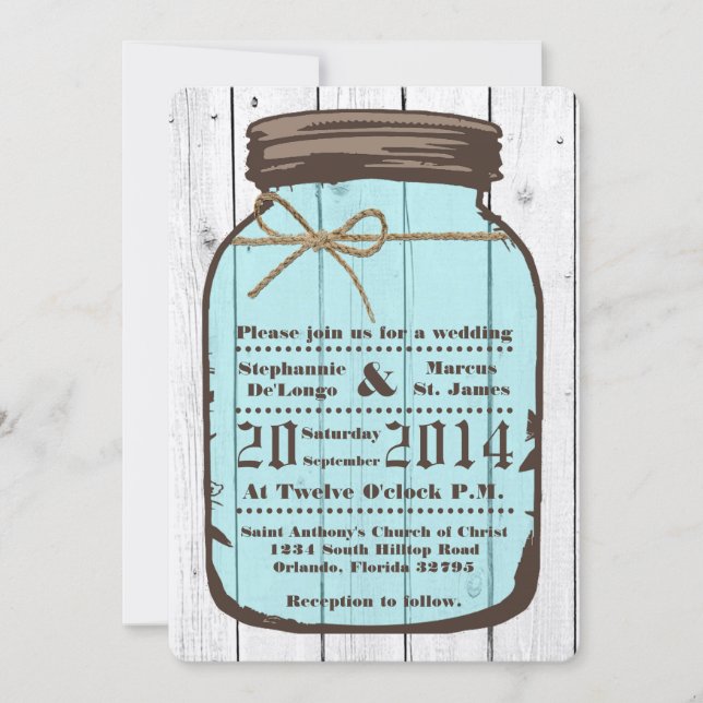 12x18 Mason Jar Wood Wash Land Einladung Hochzeit (Vorderseite)