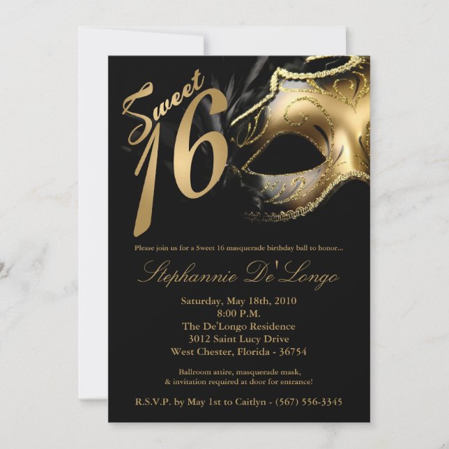 12x18 Masquerade Maske Sweet 16 Geburtstag Einladu Einladung (Vorderseite)