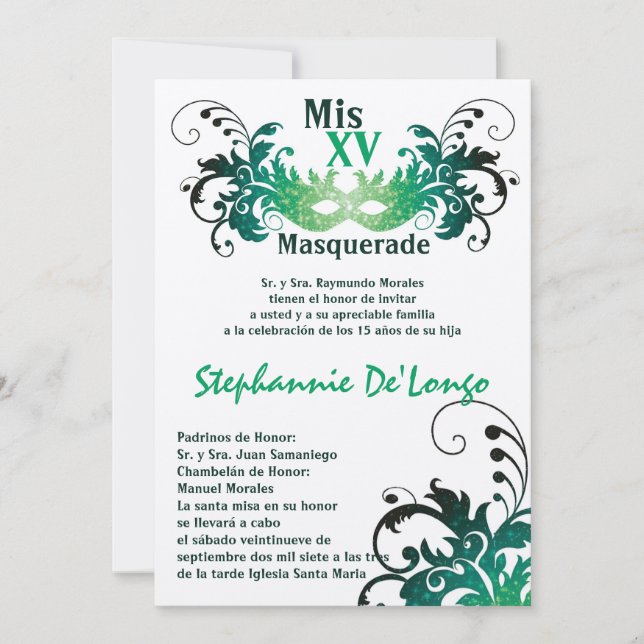 12x18 Masquerade Quinceanera Birthday Einladung (Vorderseite)