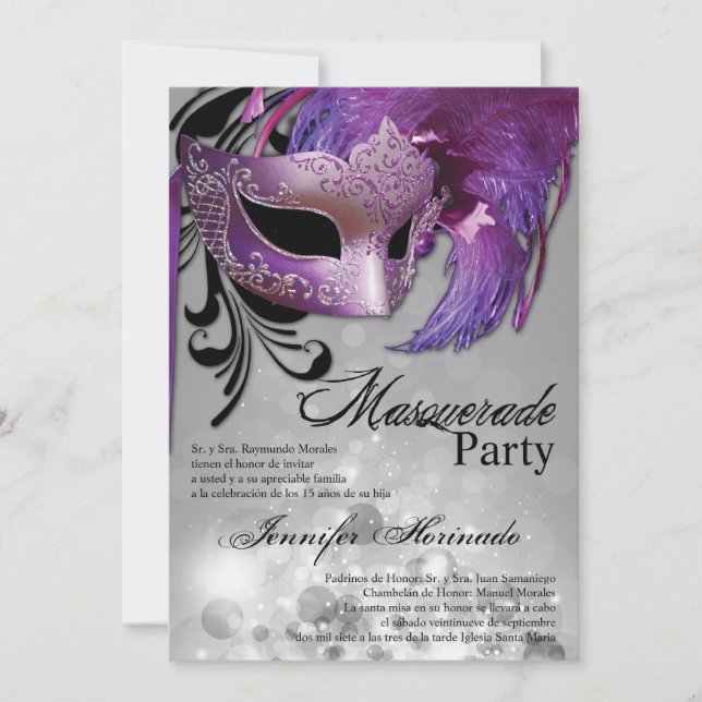 12x18 Masquerade Quinceanera Birthday Einladung (Vorderseite)
