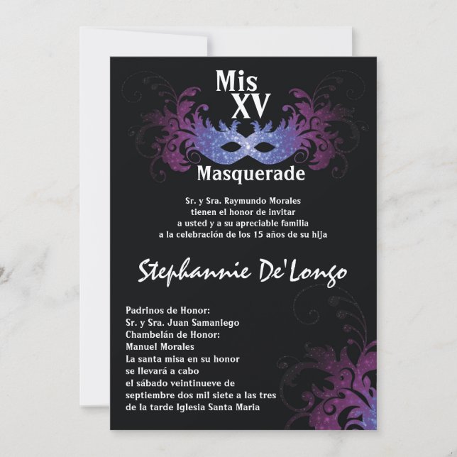 12x18 Masquerade Quinceanera Birthday Einladung (Vorderseite)