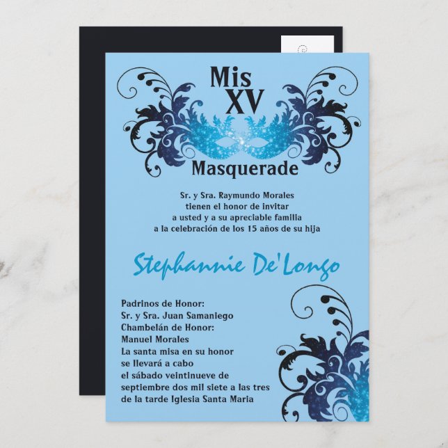 12x18 Masquerade Quinceanera Birthday Einladung (Vorne/Hinten)