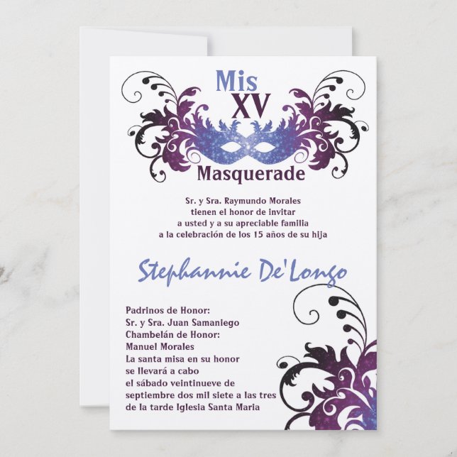 12x18 Masquerade Quinceanera Birthday Einladung (Vorderseite)