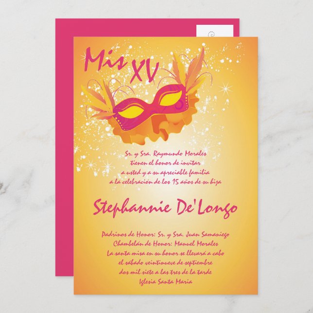 12x18 Masquerade Quinceanera Birthday Einladung (Vorne/Hinten)