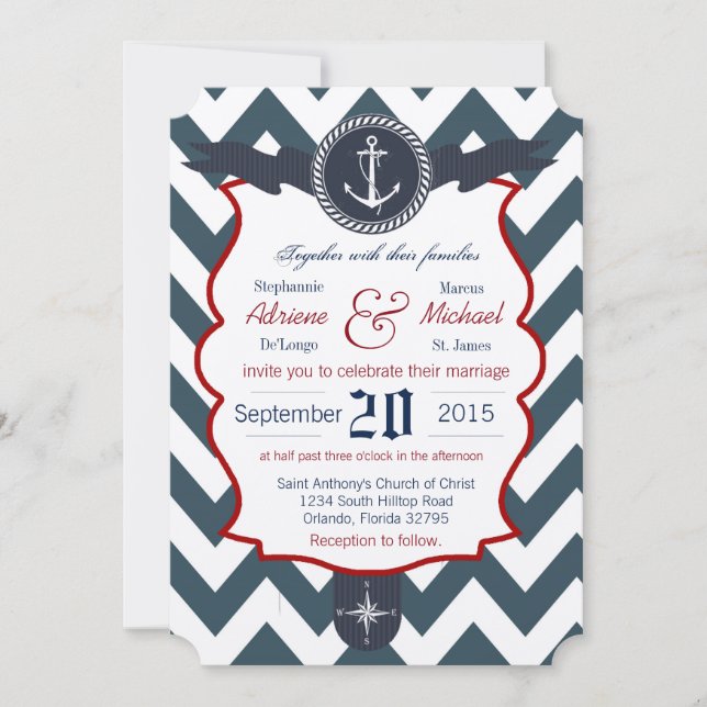 12x18 Nautical Anchor Segelcom Einladung Hochzeit (Vorderseite)