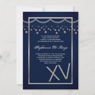 12x18 Navy Diamond Quinceanera Einladung zum Gebur