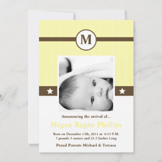 12x18 Neutr Yellow Monogram FOTO Geburtsankündigun Ankündigung