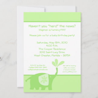 12x18 Niedlich Green Elephant Geburtstagsparty Ein Einladung