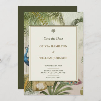 12x18 Olive Green Tropical Peacock Palm Wedding Save The Date
