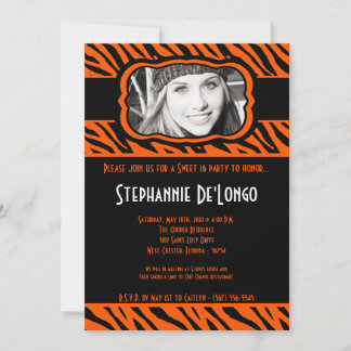 12x18 Orang Zebra FOTO Süß 16 Geburtstagseinladung Einladung