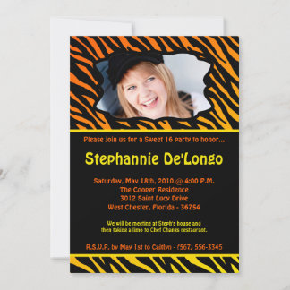 12x18 Orang Zebra FOTO Sweet 16 Birthday Einladung