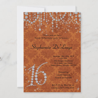 12x18 Orange Diamond Sweet 16 Geburtstag Einladung