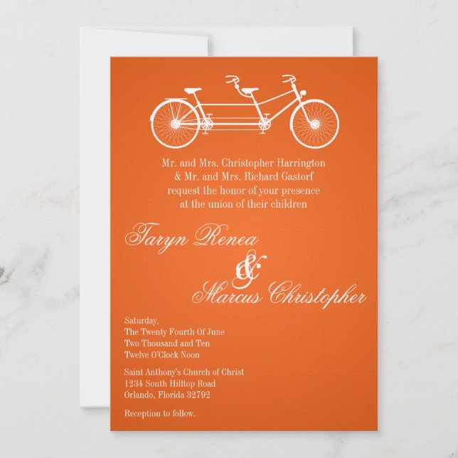 12x18 Orange Double Bike Wedding Einladung (Vorderseite)