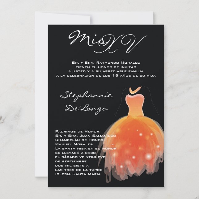 12x18 Orange Dress Quinceanera Birthday Einladung (Vorderseite)