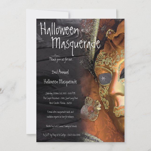 12x18 Orange Masquerade Halloween Kostümeinladung Einladung (Vorderseite)