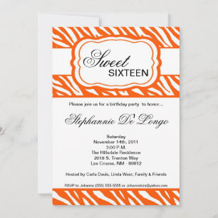 12x18 Orange Zebra Print Geburtstagsparty Einladun Einladung