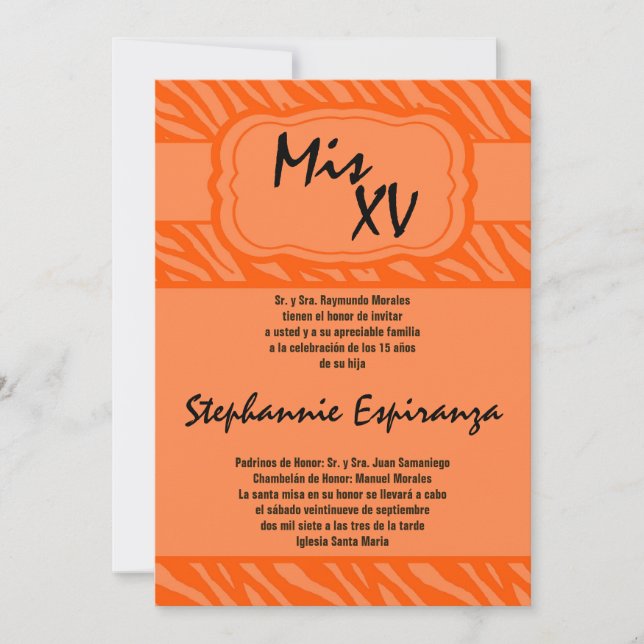 12x18 Orange Zebra Print Quinceanera 15 Einladung (Vorderseite)