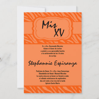 12x18 Orange Zebra Print Quinceanera 15 Einladung