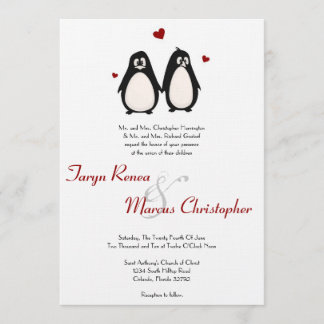 12x18 Penguin Liebe Paare Hochzeit Einladung