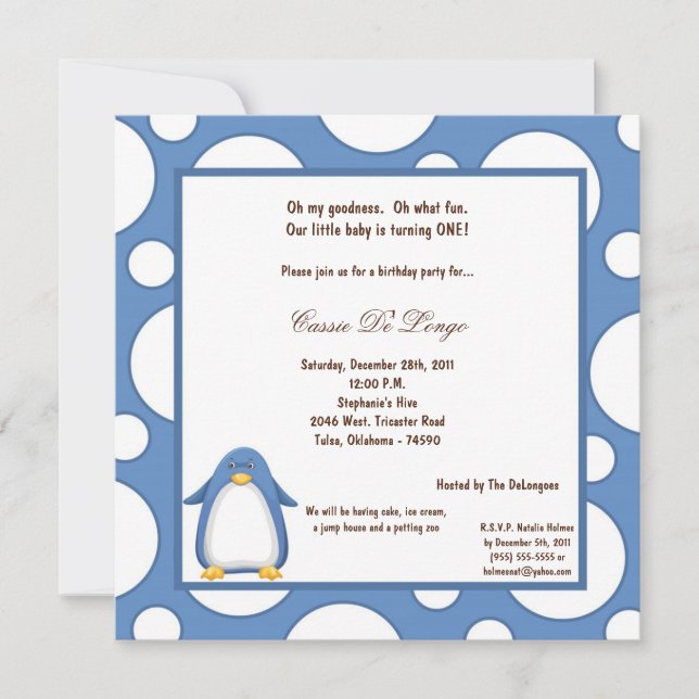 12x18 Penguin Pok-a-Dot Geburtstagsparty Einladung (Vorderseite)
