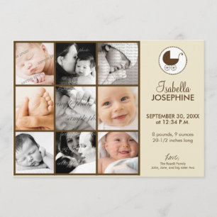 12x18 Photo Collage Taupe Baby Geburtsankündigung Ankündigung