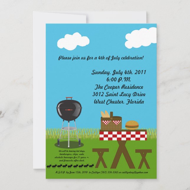 12x18 Picnic Summer Barbecue Party Einladung (Vorderseite)