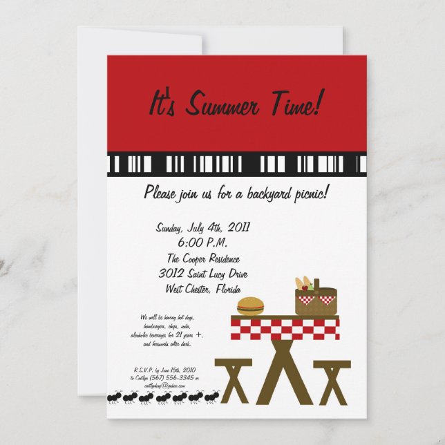 12x18 Picnic Summer Barbecue Party Einladung (Vorderseite)