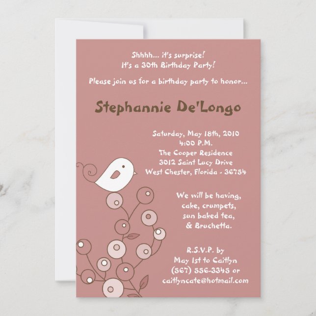 12x18 Pink Bird Retro Bush Einladung zur Geburtsta (Vorderseite)