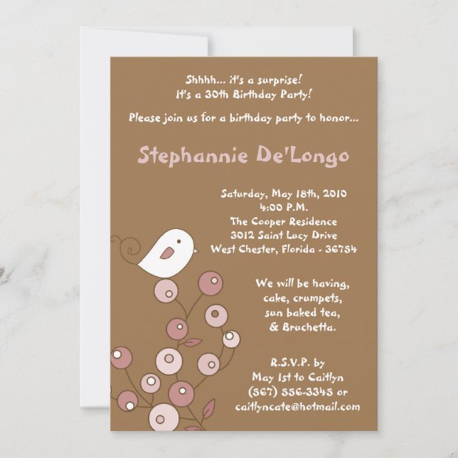 12x18 Pink Bird Retro Bush Einladung zur Geburtsta (Vorderseite)