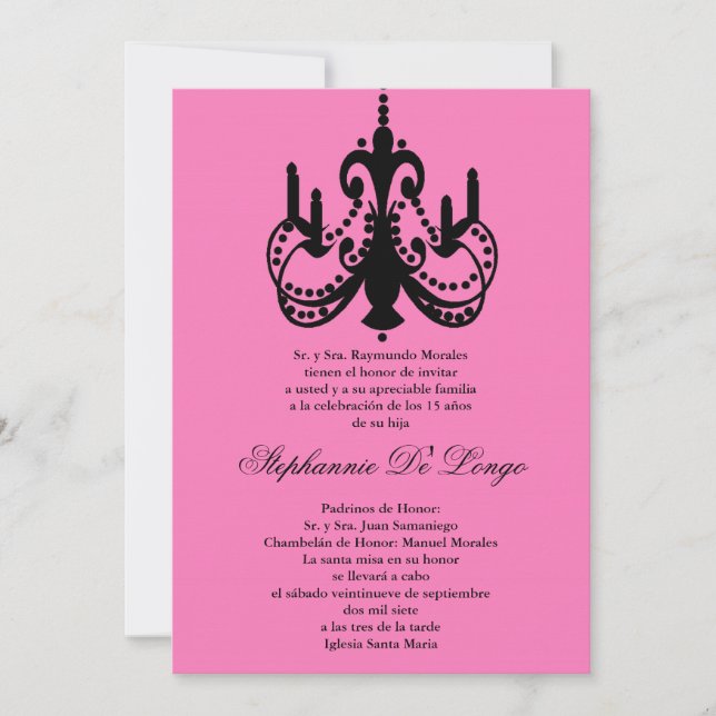 12x18 Pink Chandelier Quinceanera Party Einladung (Vorderseite)