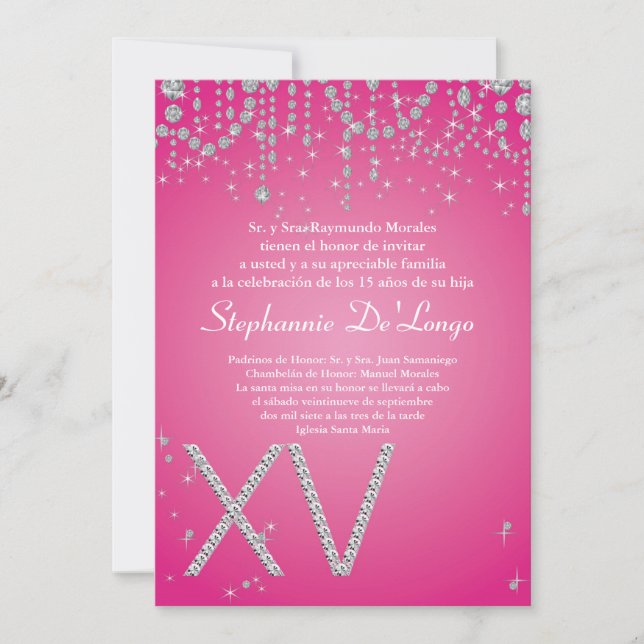 12x18 Pink Diamond Quinceanera Birthday Einladung (Vorderseite)