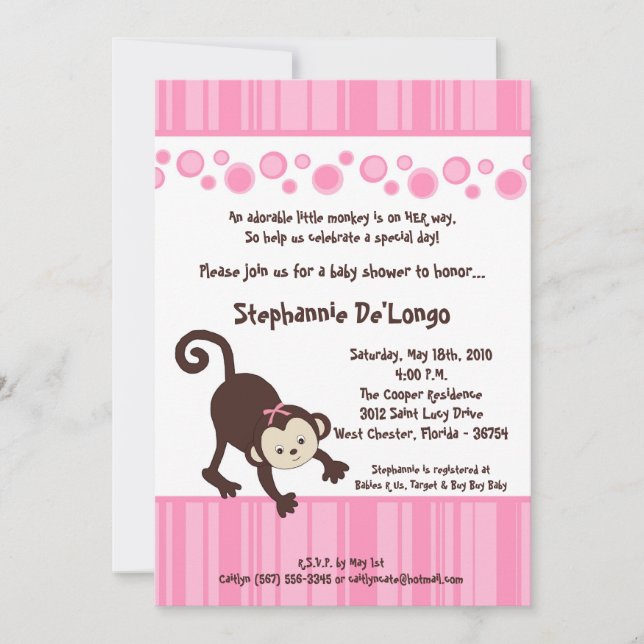 12x18 :Pink Girl Pop Monkey Baby Shower Einladung (Vorderseite)