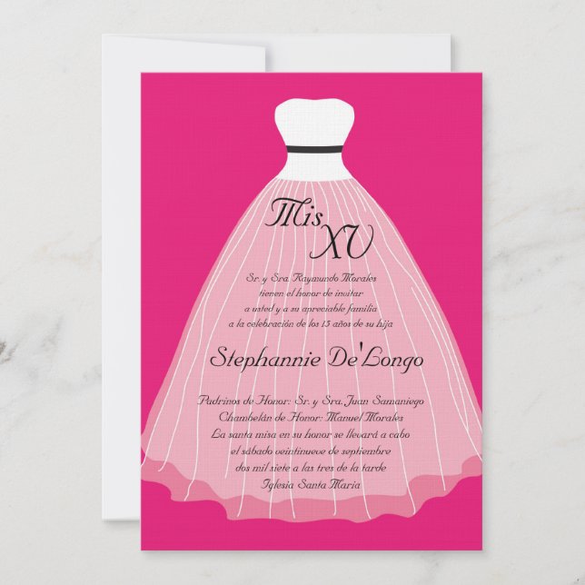 12x18 Pink Kleid Quinceanera Geburtstagseinladung Einladung (Vorderseite)
