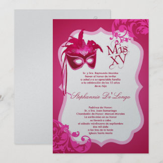 12x18 Pink Masquerade Maske Quinceanera Einladung