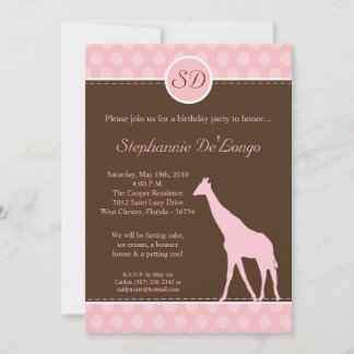 12x18 Pink Polka Dot Giraffe Geburtstag Par Einlad Einladung