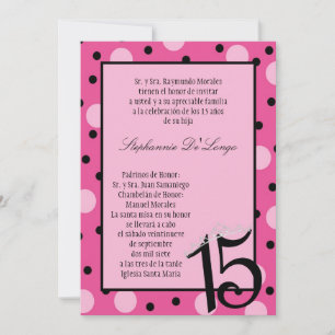 12x18 Pink Polka Quinceanera Party Einladung
