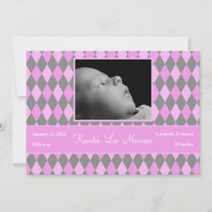12x18 Pink Raute Muster Foto Geburtsankündigung Ankündigung