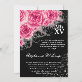12x18 Pink Roses Quinceanera Birthday Einladung