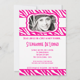 12x18 Pink Zebra FOTO Sweet 16 Birthday Einladung