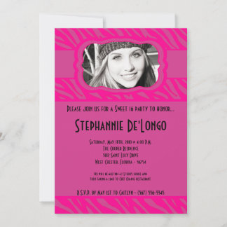 12x18 Pink Zebra FOTO Sweet 16 Birthday Einladung