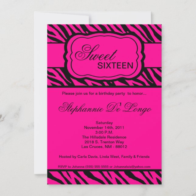 12x18 Pink Zebra Print Geburtstagsparty Einladung (Vorderseite)