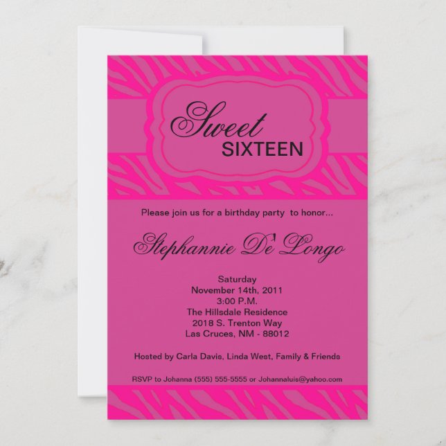 12x18 Pink Zebra Print Geburtstagsparty Einladung (Vorderseite)