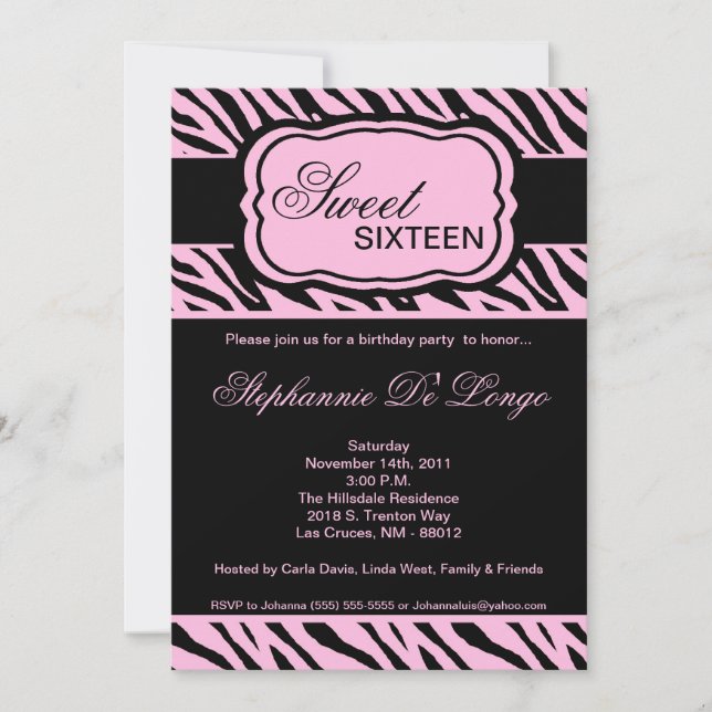 12x18 Pink Zebra Print Geburtstagsparty Einladung (Vorderseite)