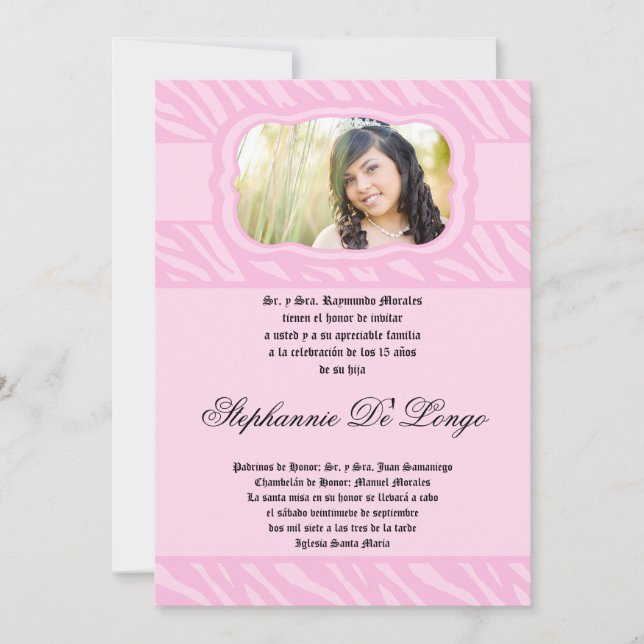 12x18 Pink Zebra Print Patter Quinceanera Einladun Einladung (Vorderseite)