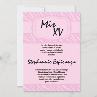 12x18 Pink Zebra Print Quinceanera 15 Einladung