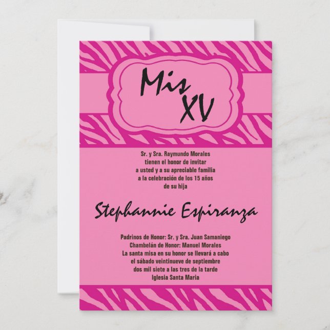 12x18 Pink Zebra Print Quinceanera 15 Einladung (Vorderseite)