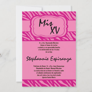 12x18 Pink Zebra Print Quinceanera 15 Einladung
