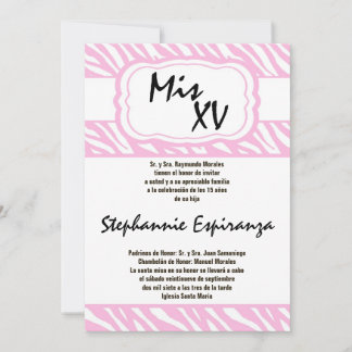 12x18 Pink Zebra Print Quinceanera 15 Einladung