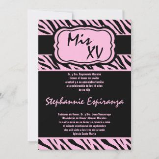 12x18 Pink Zebra Print Quinceanera 15 Einladung