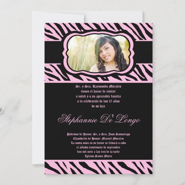 12x18 Pink Zebra Print Quinceanera Einladung (Vorderseite)